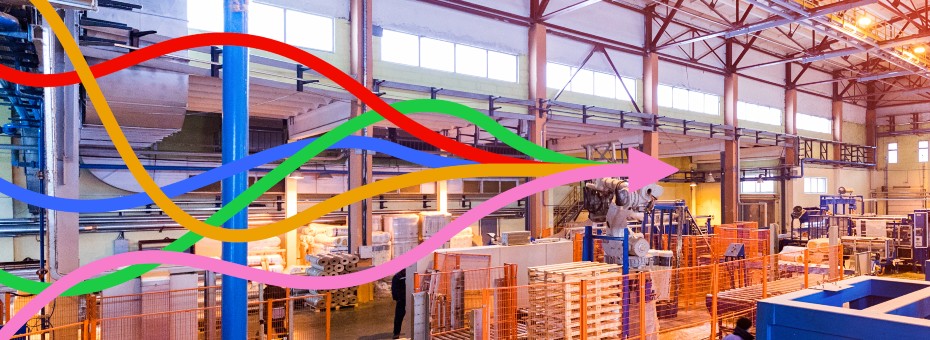 warehouse with process lines over it